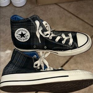 Converse Black and Blue Plaid High-Tops